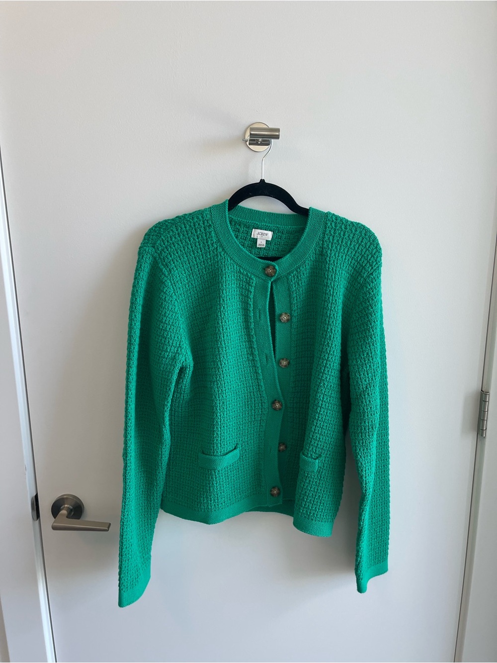 J Crew Classic Textured Green Cardigan Sweater